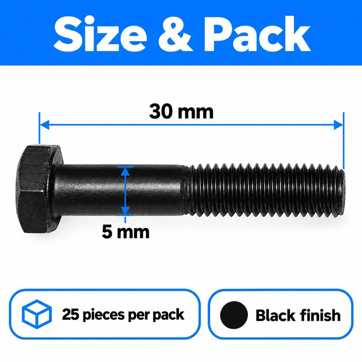 H.T Hex Bolt-5x30MM-25Pcs