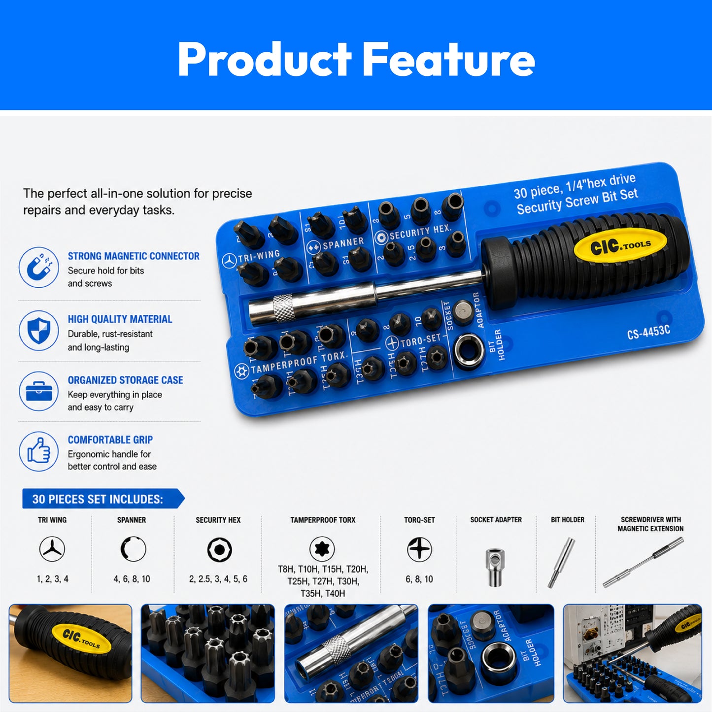 30 PCS 1/4"Hex Drive Bit Set With Screwdriver