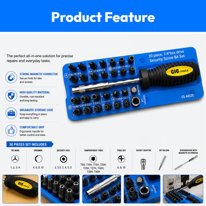 30 PCS 1/4"Hex Drive Bit Set With Screwdriver