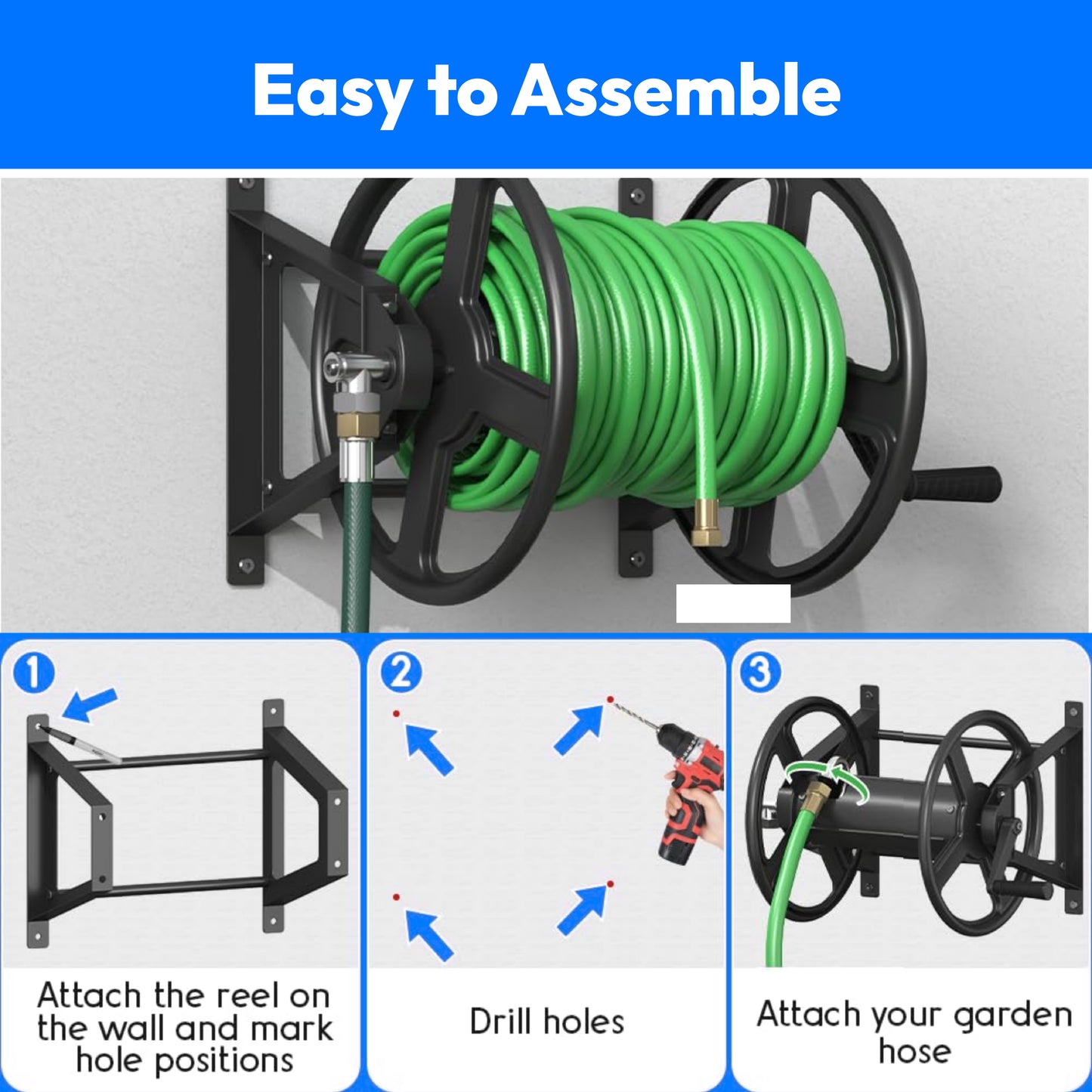 Heavy Duty Hose Reel Garden Appliances Hose Size-1/2"x1/2"