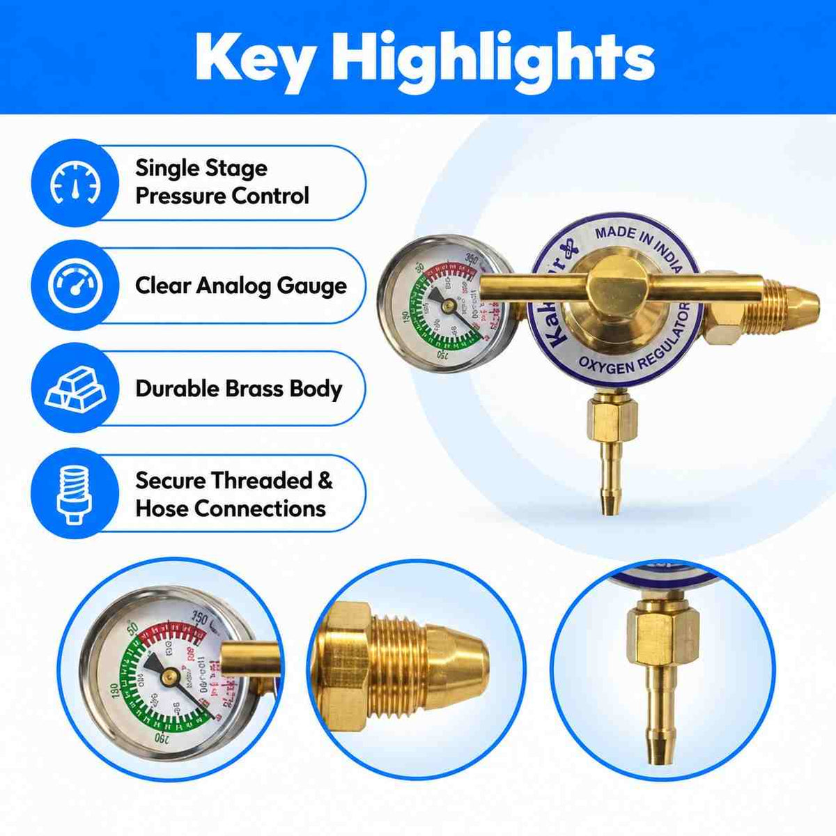 Kakkar Single Stage Gauge Oxygen Gas Pressure Regulator