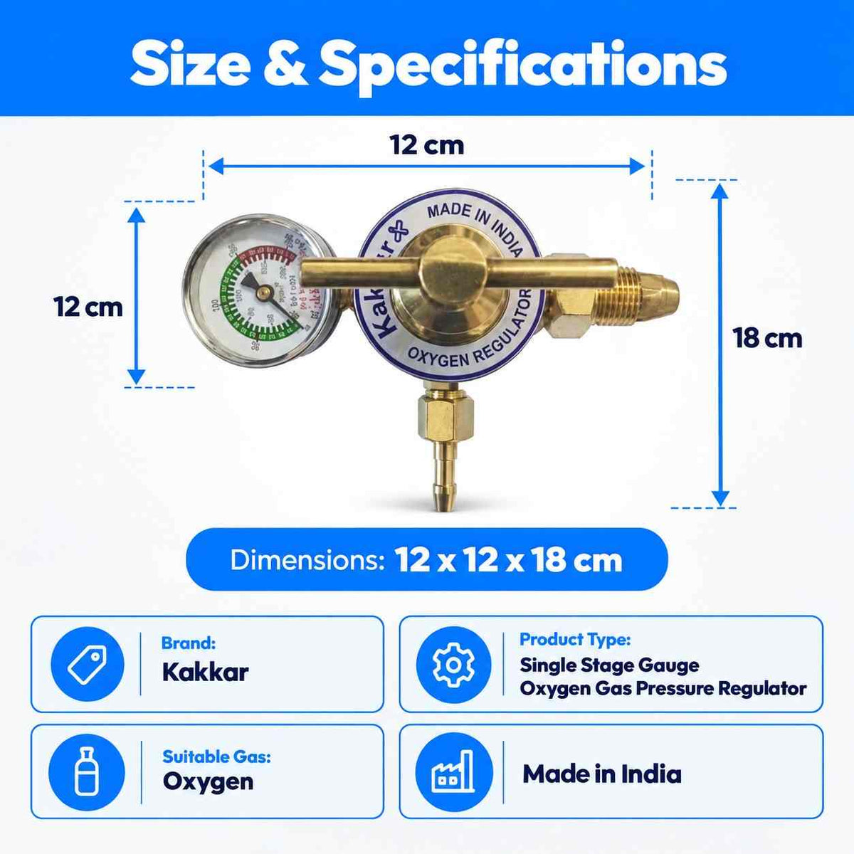 Kakkar Single Stage Gauge Oxygen Gas Pressure Regulator