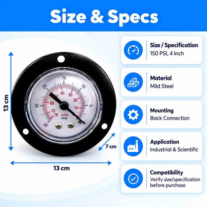 M.S Pressure Gauge Back Connection-150 PSI-4Inch
