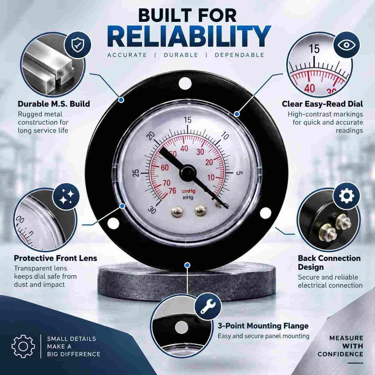 Implemental M.S Pressure Gauge Back Connection-150 PSI-4Inch - 1