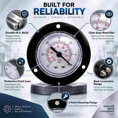 Implemental M.S Pressure Gauge Back Connection-150 PSI-4Inch - 1