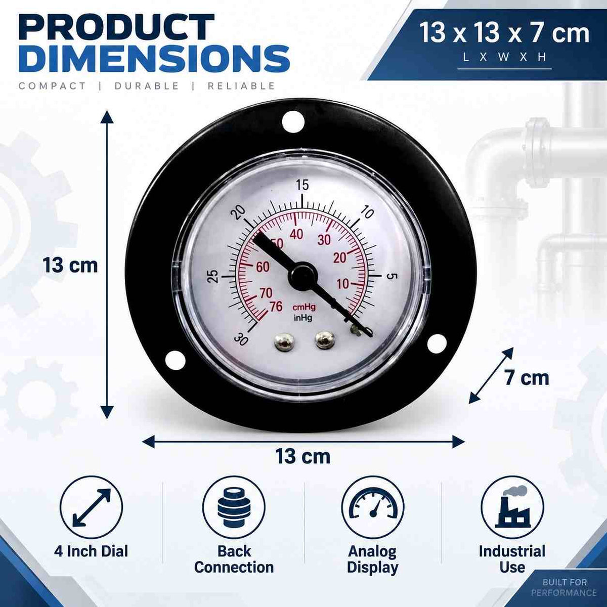 Implemental M.S Pressure Gauge Back Connection-150 PSI-4Inch - 1