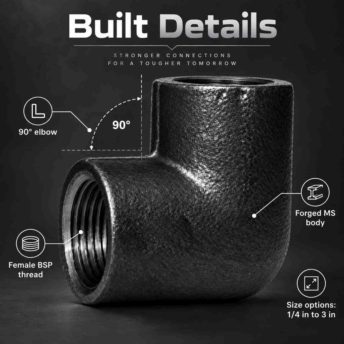 MS Elbow Pipe Fitting Threaded BSP Forged