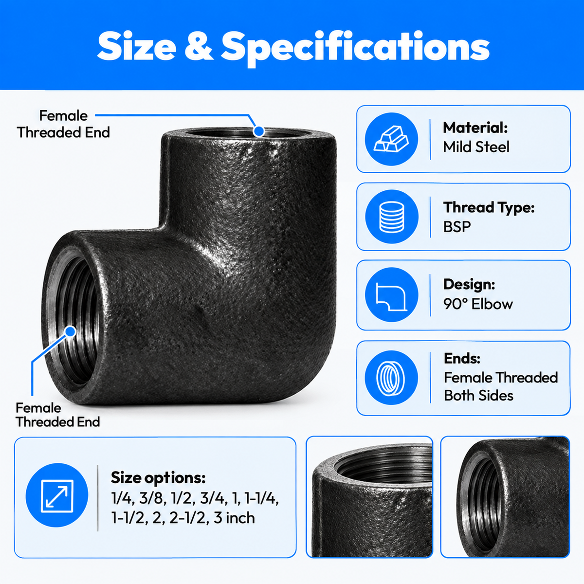 MS Elbow Pipe Fitting Threaded BSP Forged