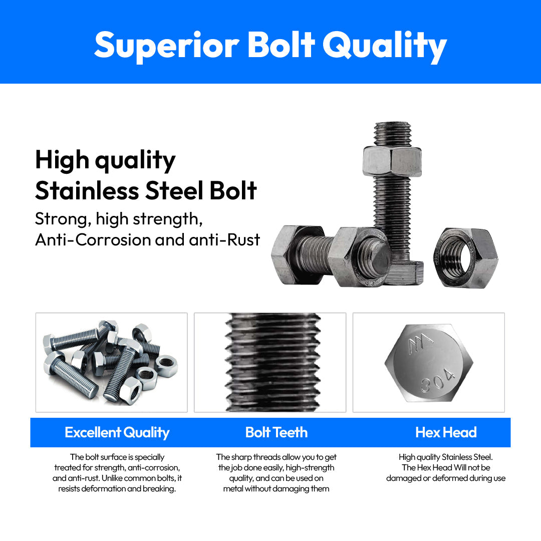Mild Steel Nuts & Bolts 1/4 INCH (Pack of 25pcs)