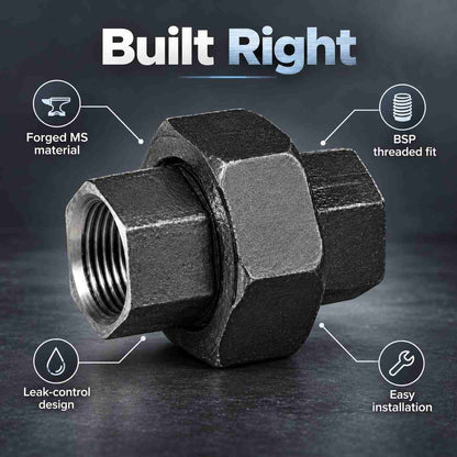 Implemental MS Union Pipe Fitting Threaded BSP Forged - 1