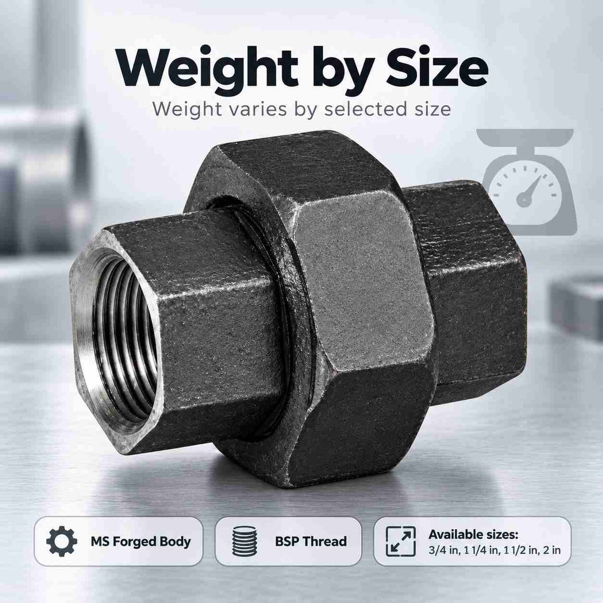 Implemental MS Union Pipe Fitting Threaded BSP Forged - 1