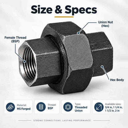 Implemental MS Union Pipe Fitting Threaded BSP Forged - 1