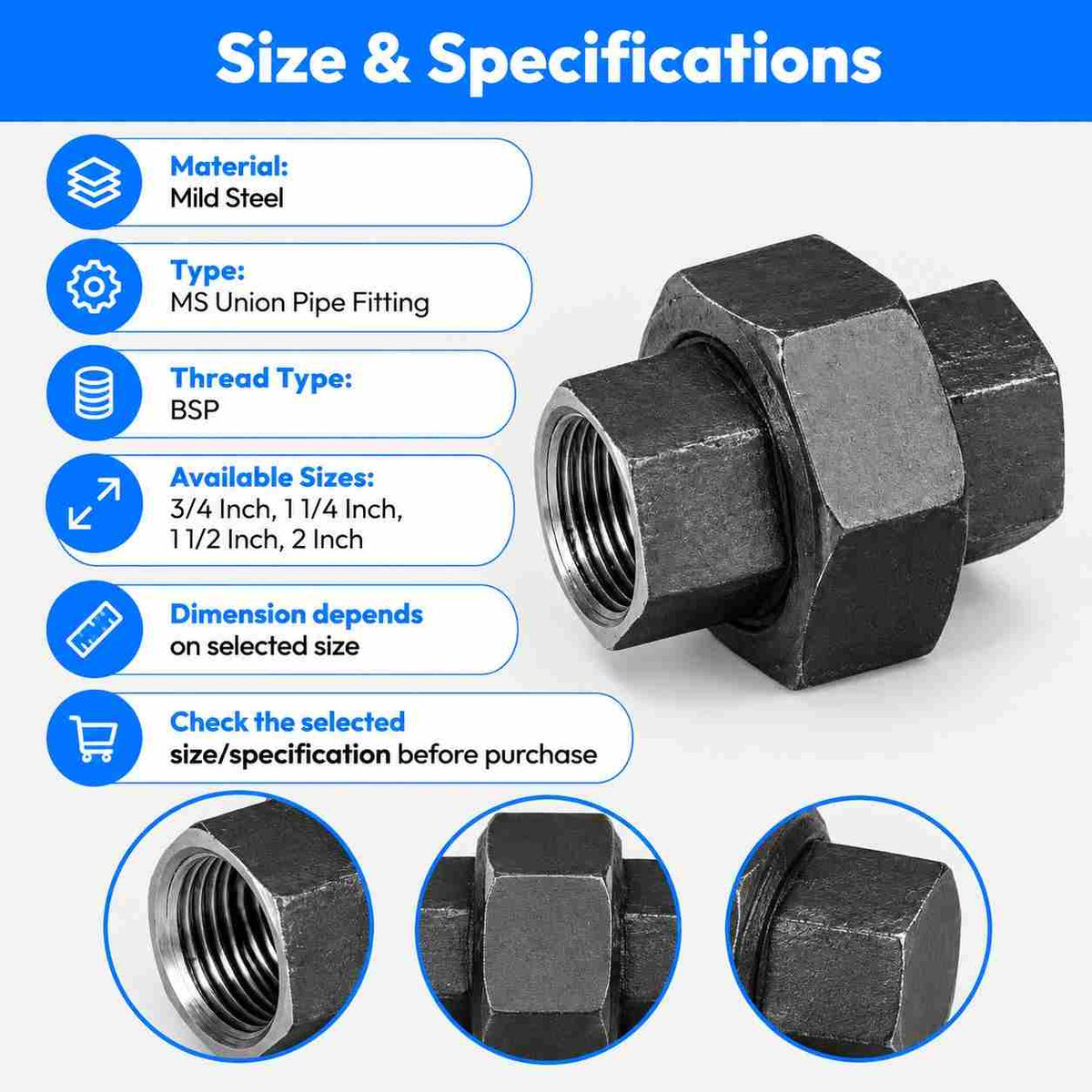 MS Union Pipe Fitting Threaded BSP Forged