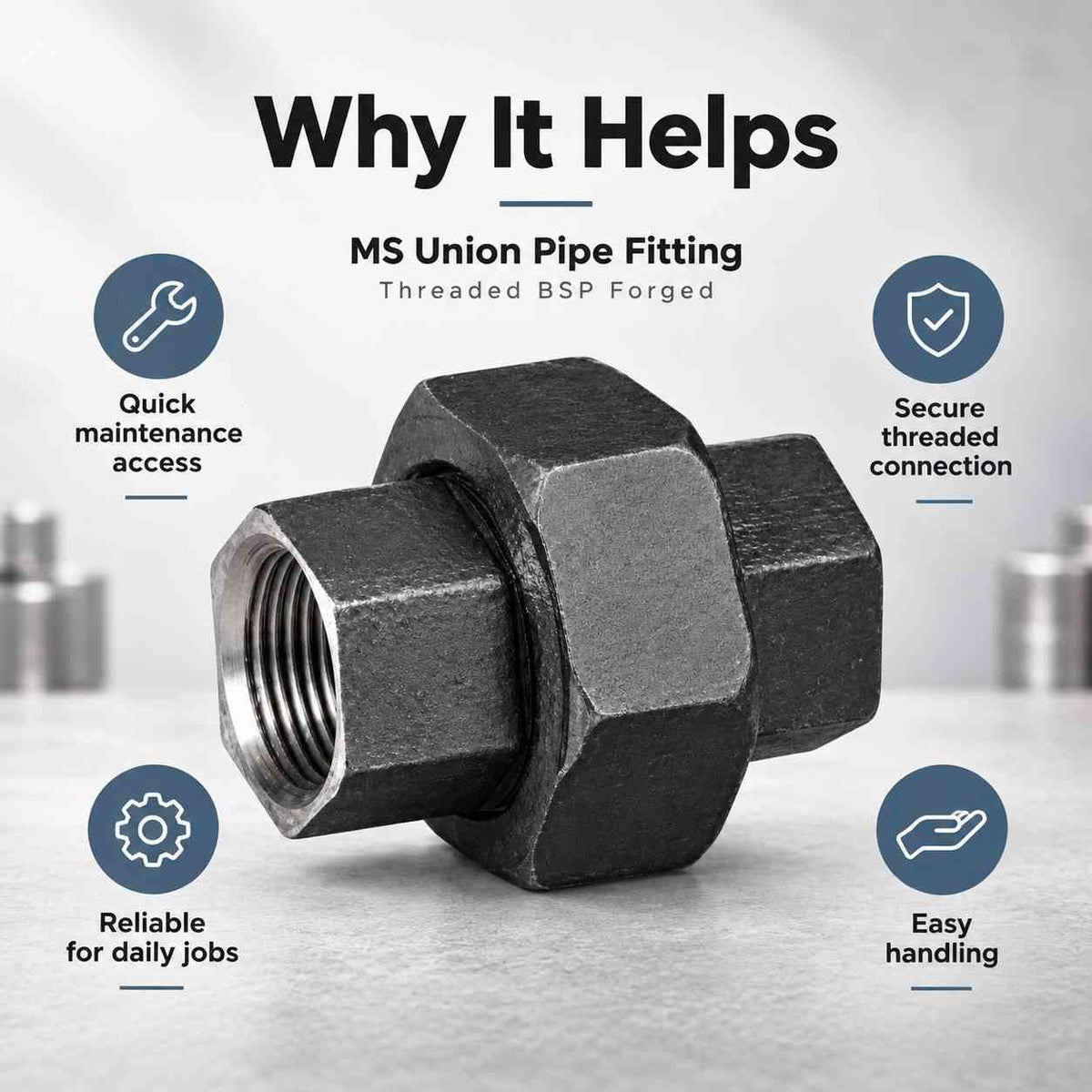 Implemental MS Union Pipe Fitting Threaded BSP Forged - 1