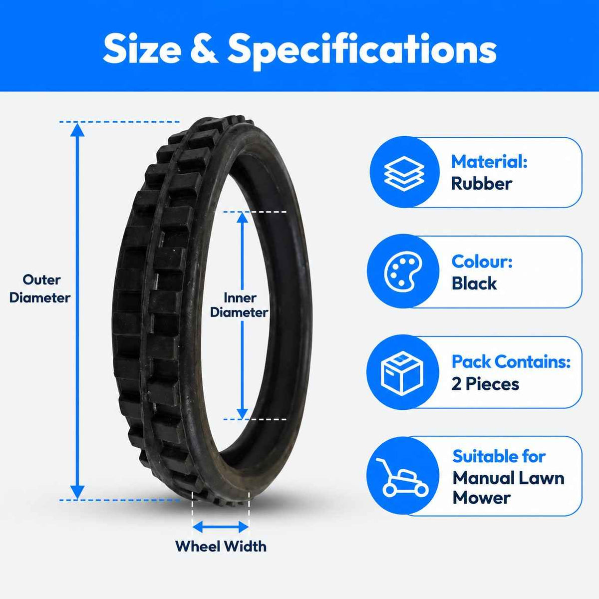 Manual Lawn mower Grass Cutting Machine Rubber Wheel(Set of 2)