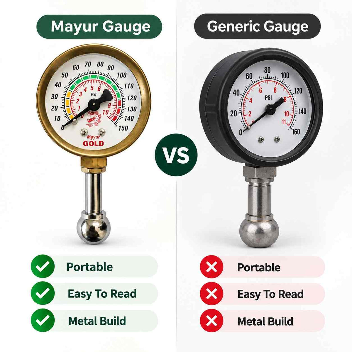 Mayur Air Pressure Gauge Small and Portable 150-PSI