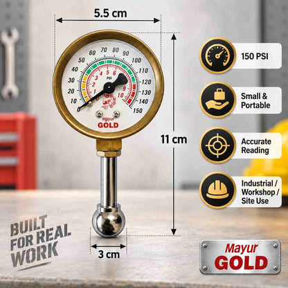 Mayur Air Pressure Gauge Small and Portable 150-PSI