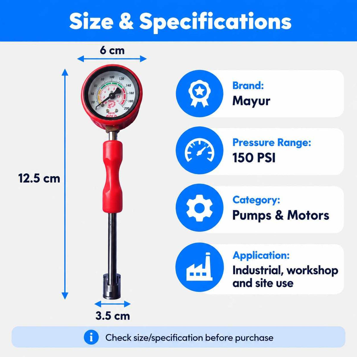 Mayur Air Pressure Gauge 200PSI