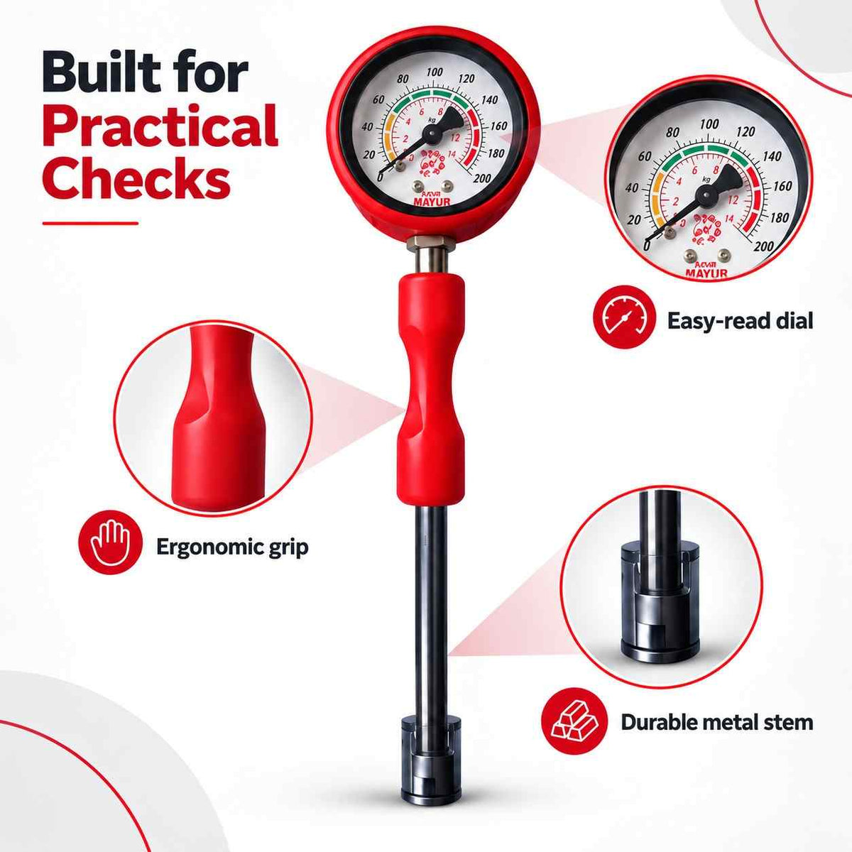 Implemental Mayur Air Pressure Gauge 200PSI - 1