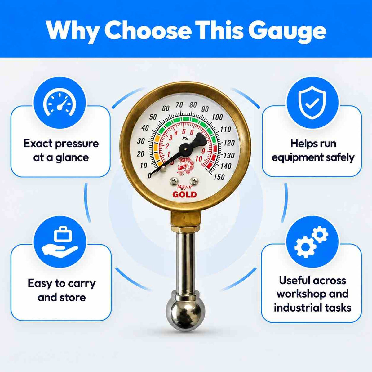 Mayur Air Pressure Gauge Small and Portable 150-PSI