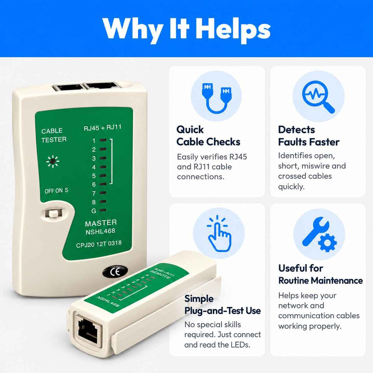 Network Cable Tester Lan & Cable Tester RJ45 & RJ11