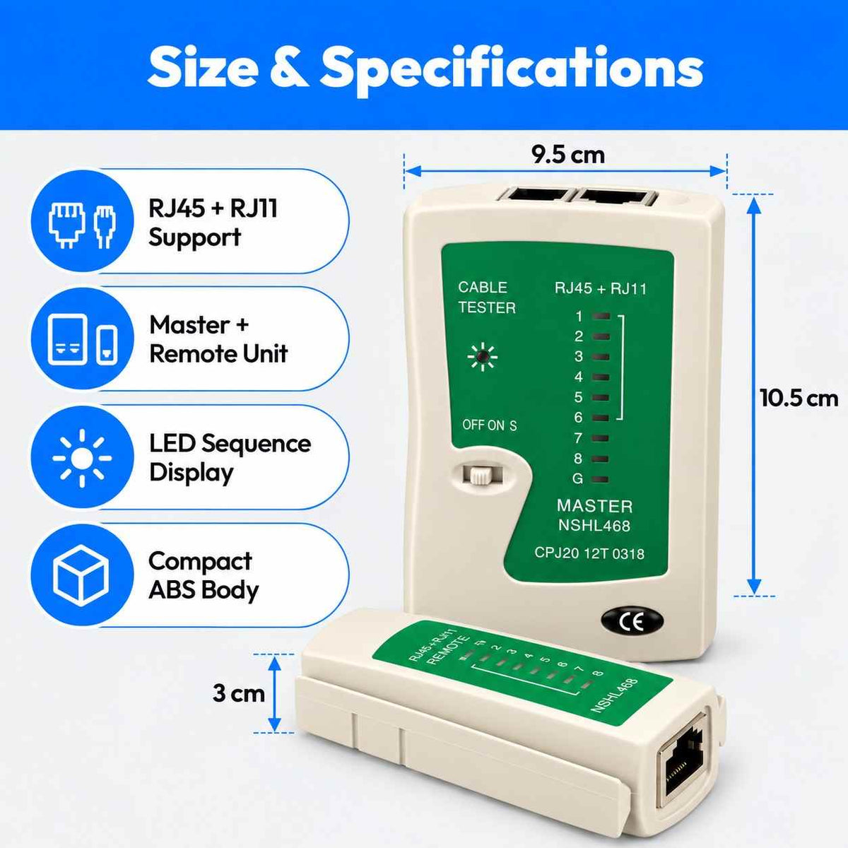 Network Cable Tester Lan & Cable Tester RJ45 & RJ11