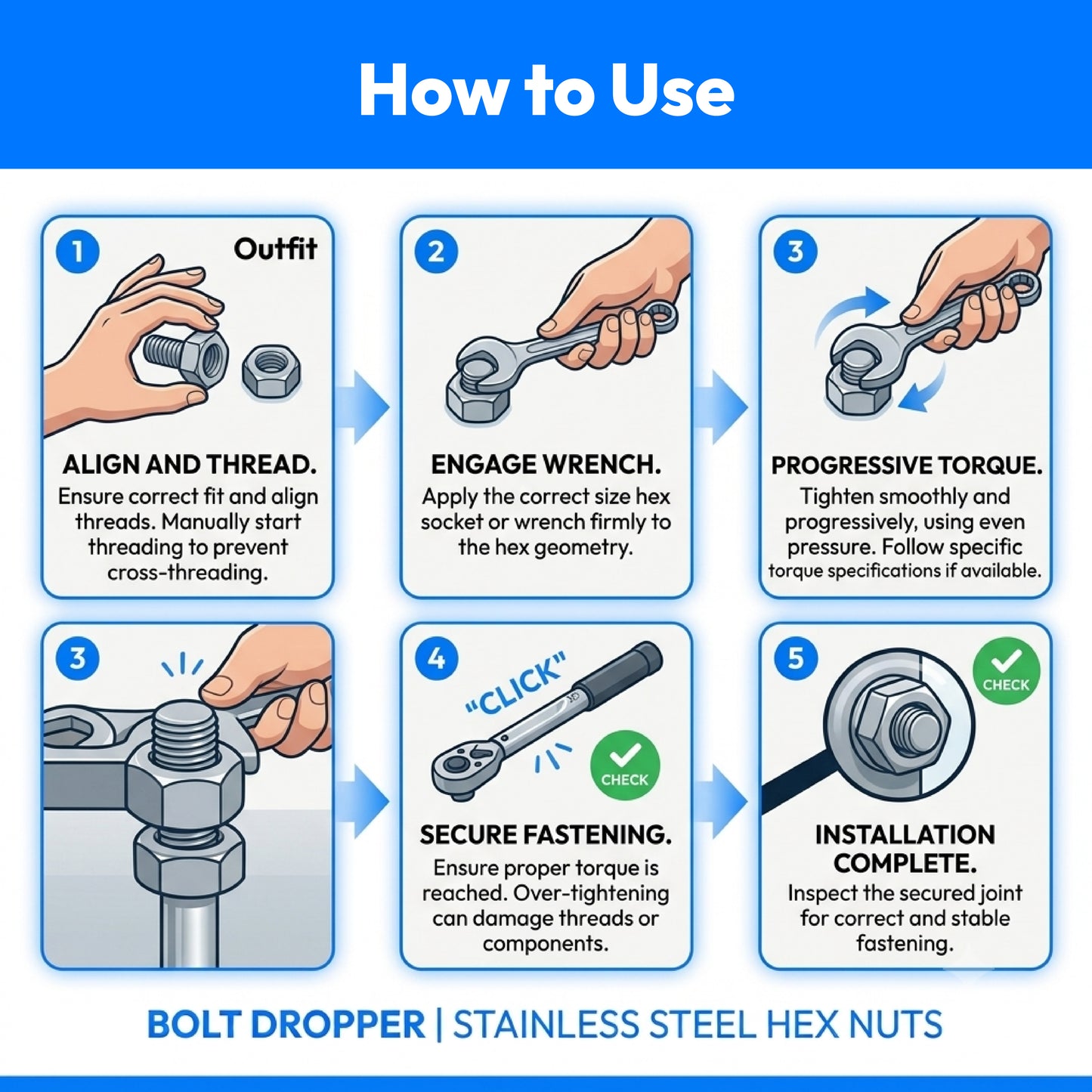 Stainless Hex Nut Bolt Dropper, 304 18-8 Stainless Steel Nuts1/2"x13-100 Pack