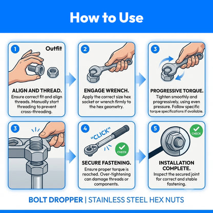Stainless Hex Nut Bolt Dropper, 304 18-8 Stainless Steel Nuts1/2"x13-100 Pack