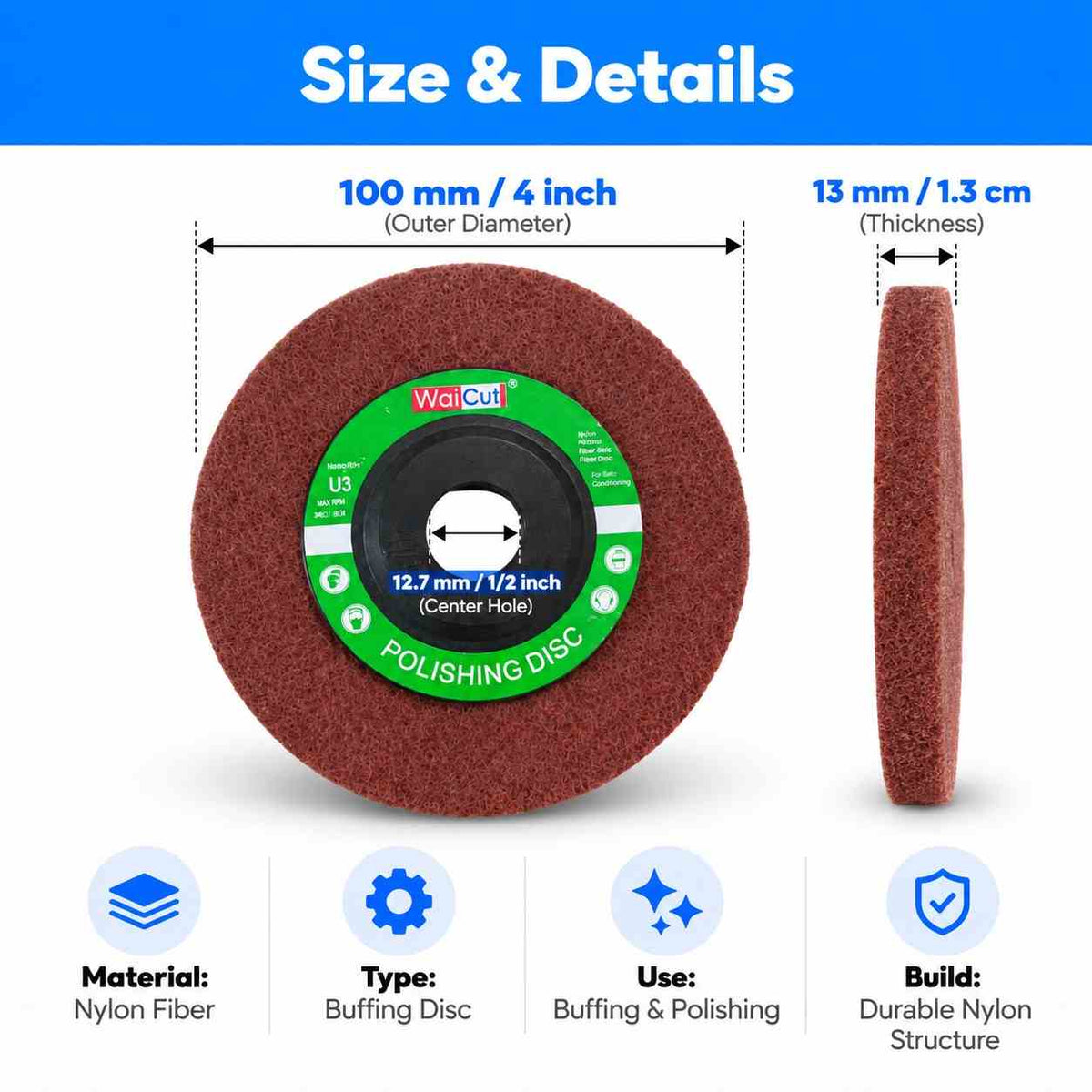 Implemental Nylon Fiber Buffing Disc 4 inch x 1/2 Inch - 1