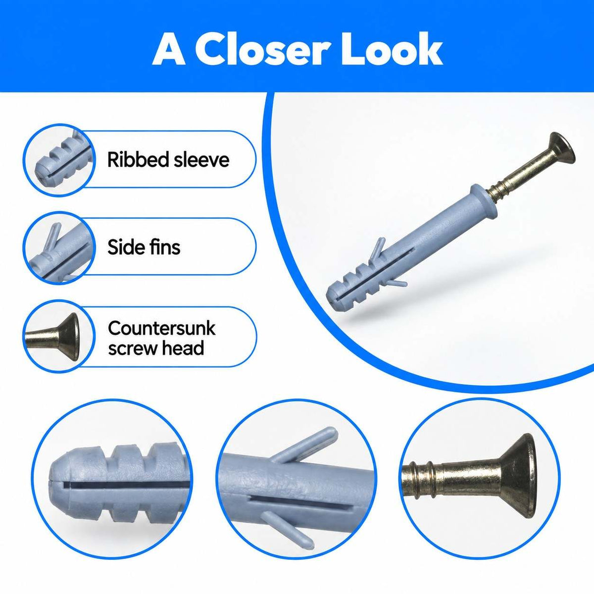 PVC Frame Fixing Fastener Plastic Wall-10Pcs