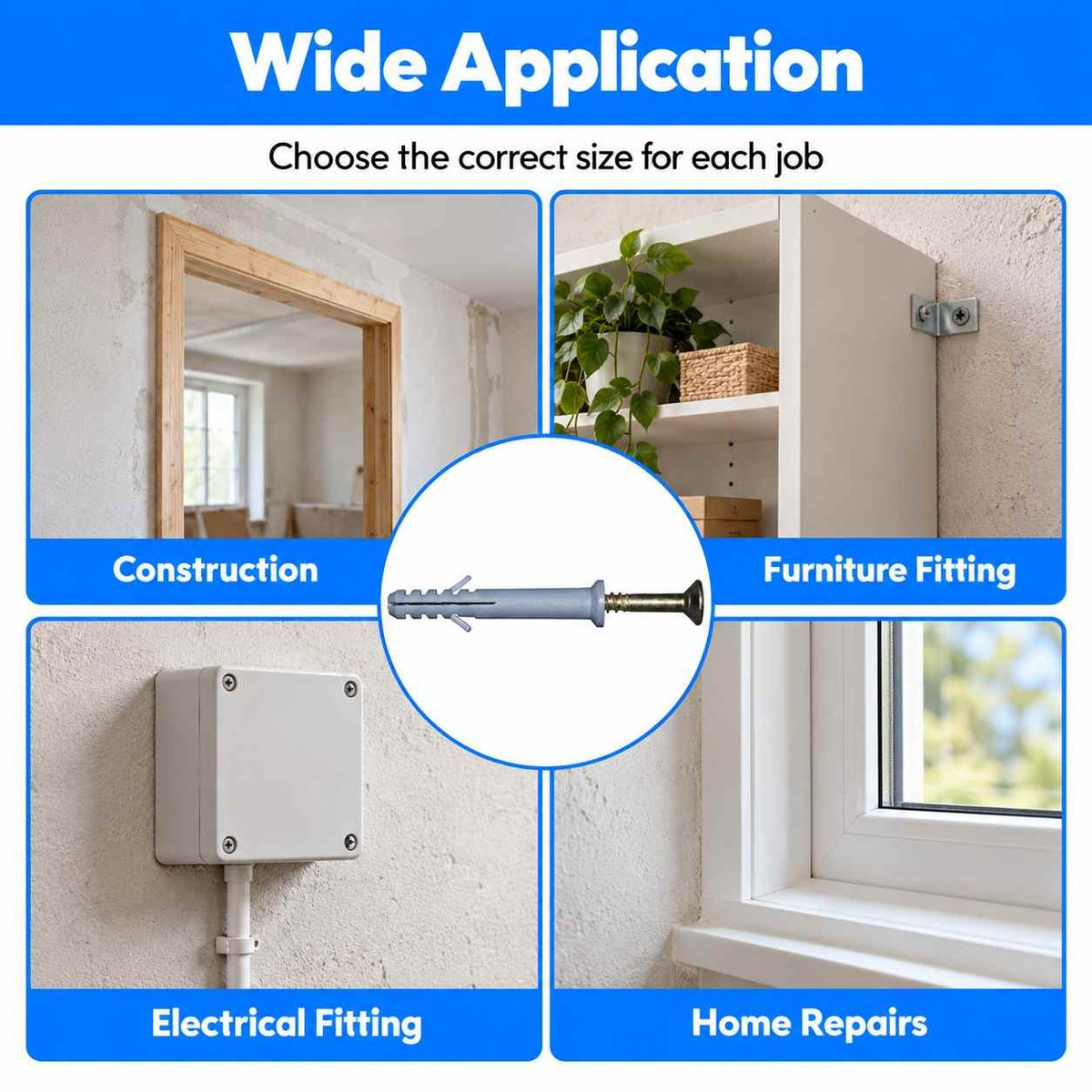 PVC Frame Fixing Fastener Plastic Wall Plugs