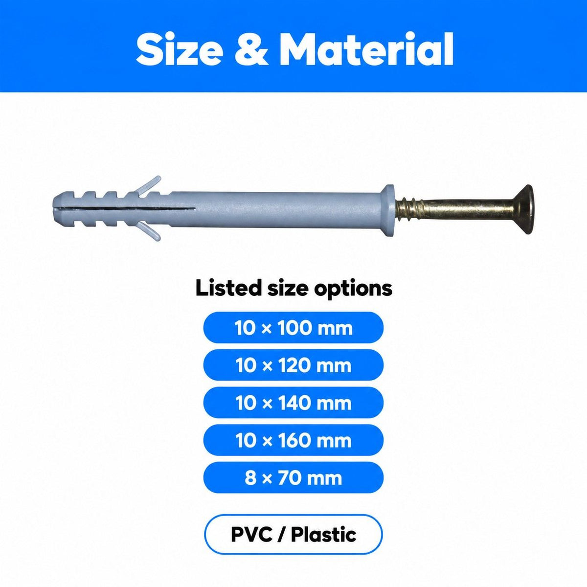 PVC Frame Fixing Fastener Plastic Wall Plugs