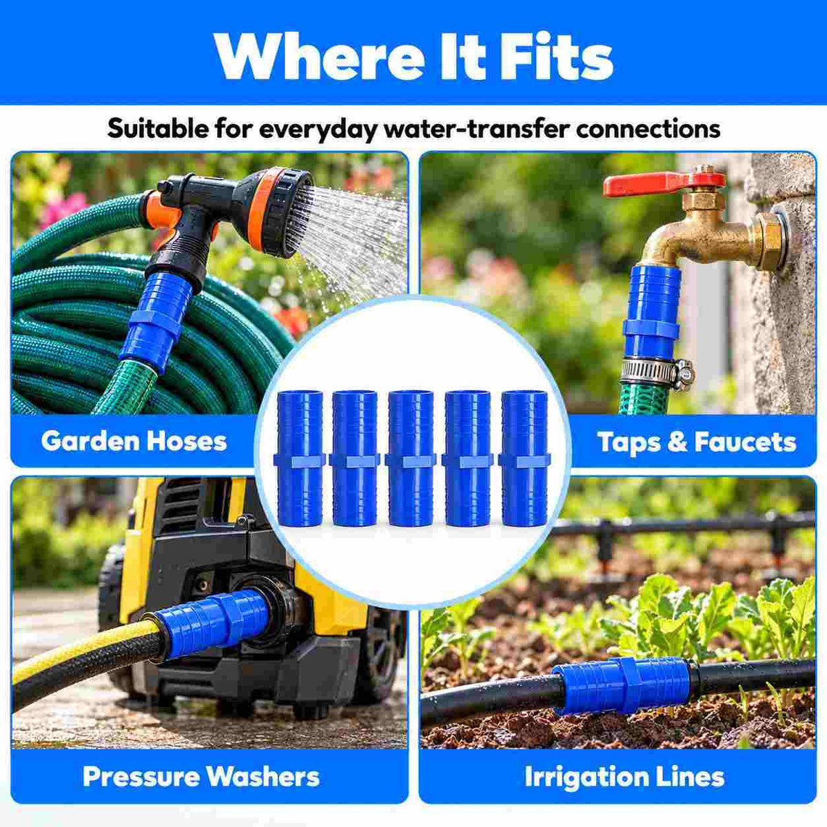 PVC Garden Hose Pipe Connector-5Pcs