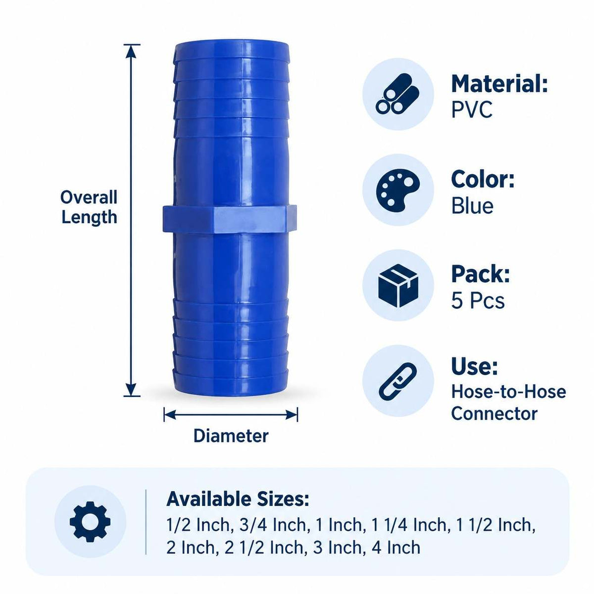 Implemental PVC Garden Hose Pipe Connector-5Pcs - 1