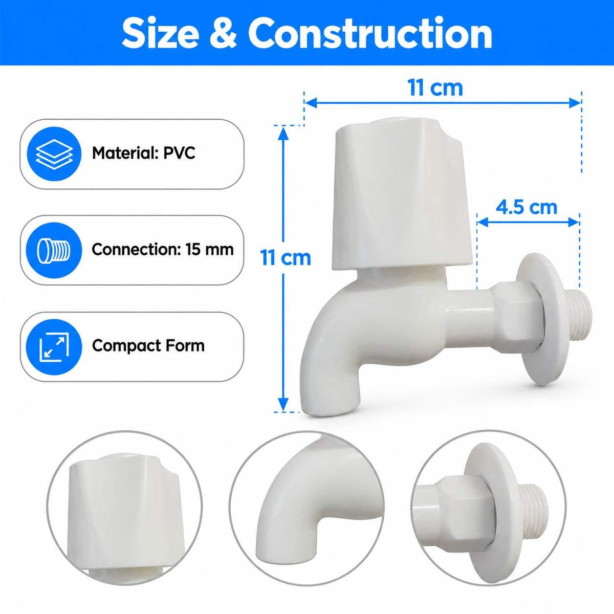 PVC Plastic Bibcock Water Tap-15mm
