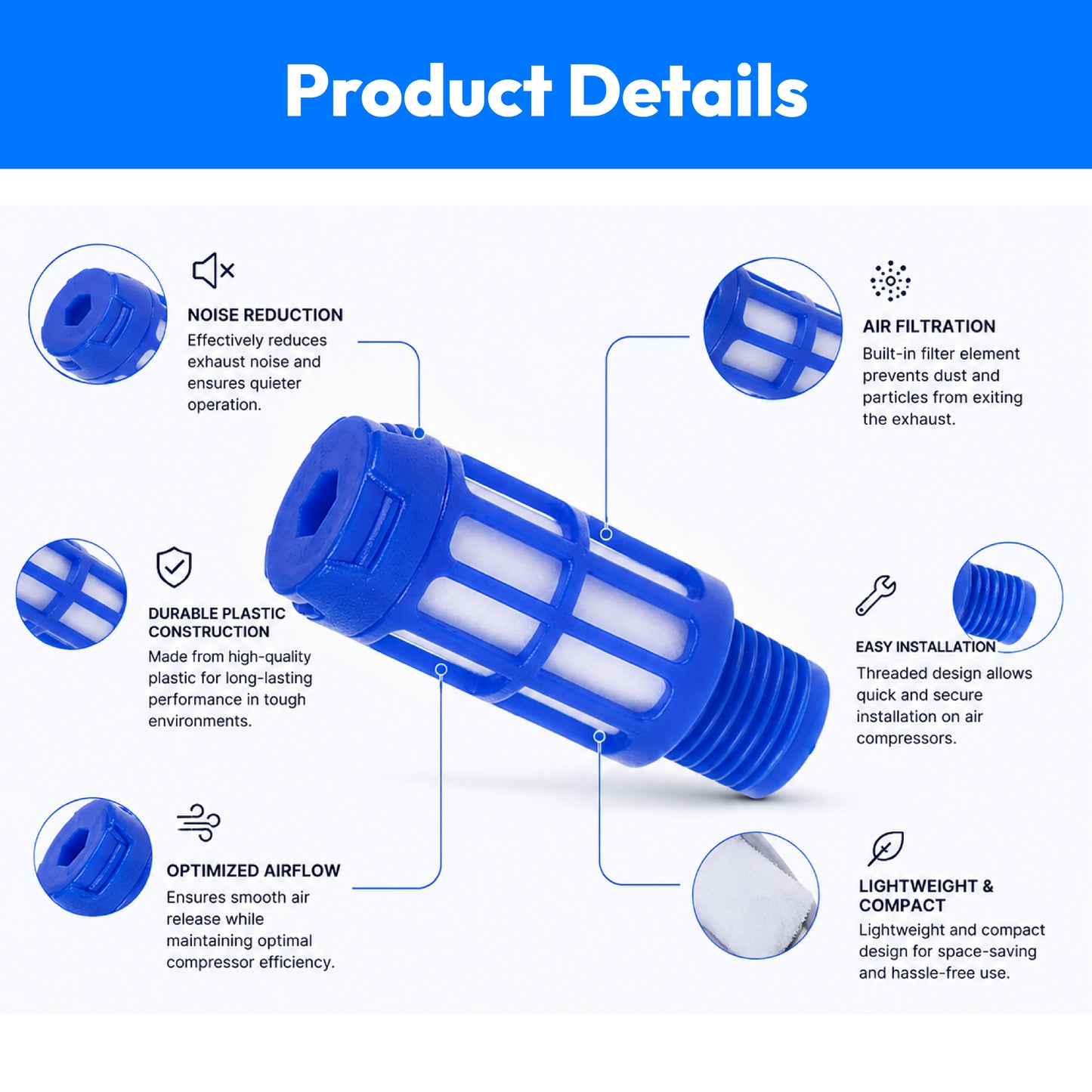 Plastic Exhaust Air Silencer Compressor Fitting-1/4Inch