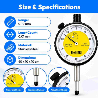 Plunger Dial Gauge Stainless Steel-0-10MM