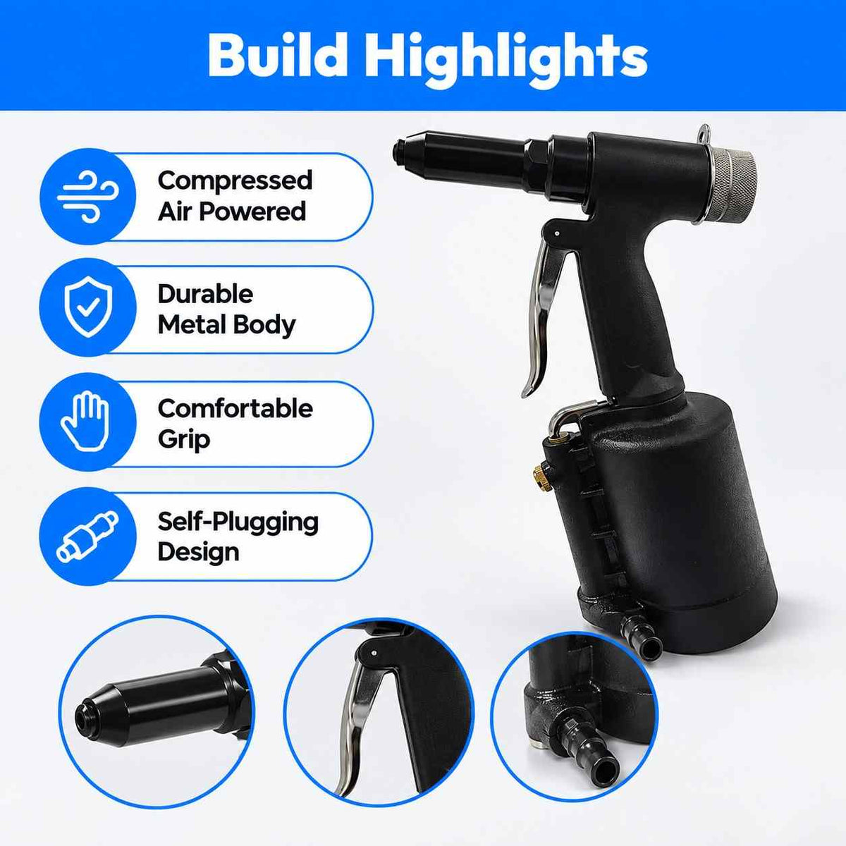 Pneumatic Air Rivet Gun Self-plugging