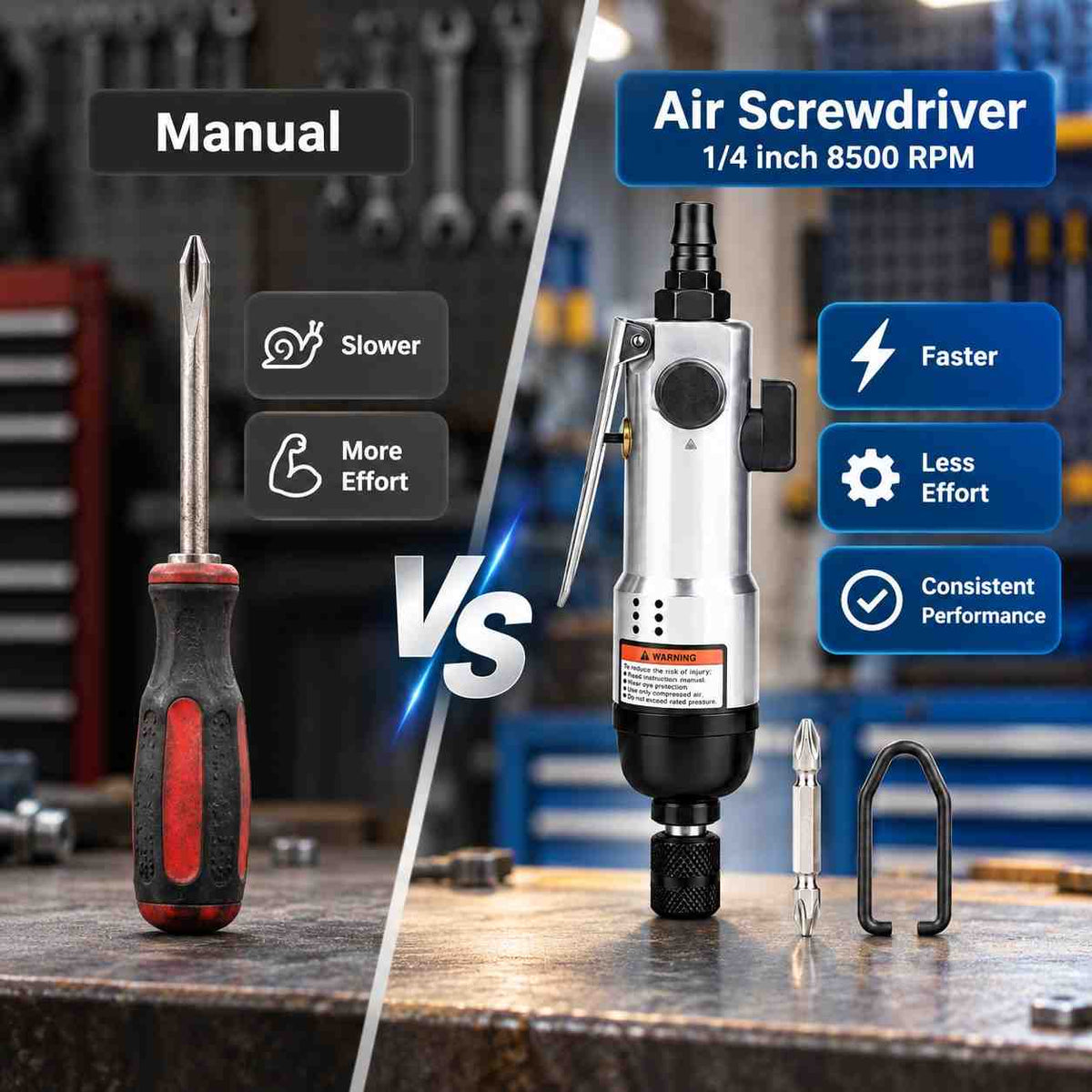 Implemental Pneumatic Air Screwdriver-1/4Inch-8500rpm - 1