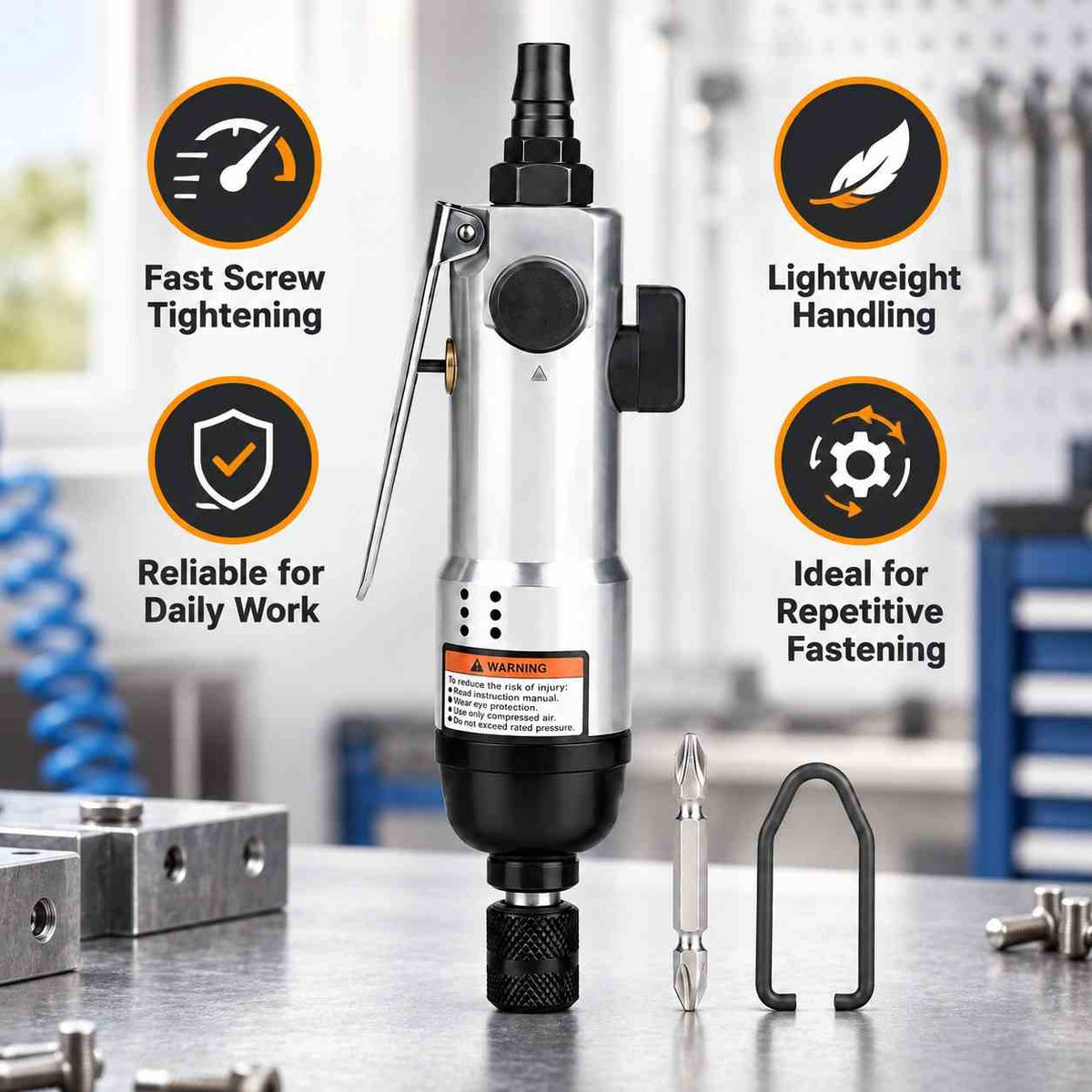 Implemental Pneumatic Air Screwdriver-1/4Inch-8500rpm - 1