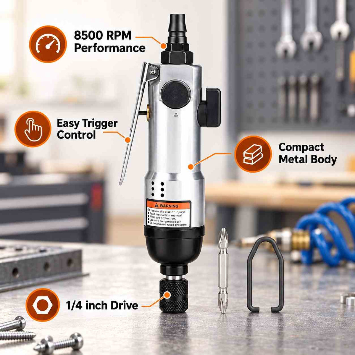 Implemental Pneumatic Air Screwdriver-1/4Inch-8500rpm - 1