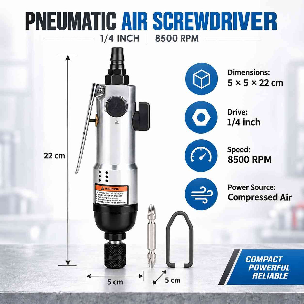 Implemental Pneumatic Air Screwdriver-1/4Inch-8500rpm - 1