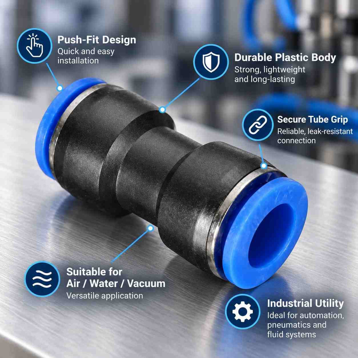 Implemental Pneumatic Fitting Jointer Connector for Air Water Tube-Pack of 5Pcs - 1