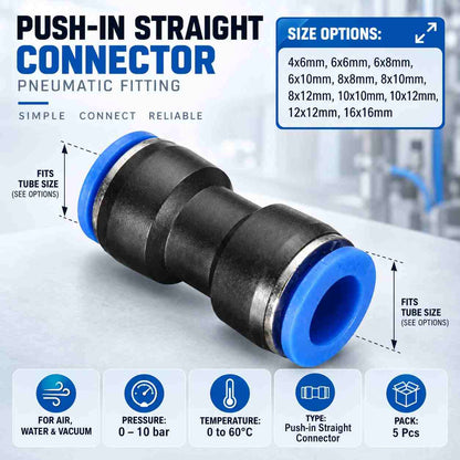 Implemental Pneumatic Fitting Jointer Connector for Air Water Tube-Pack of 5Pcs - 1