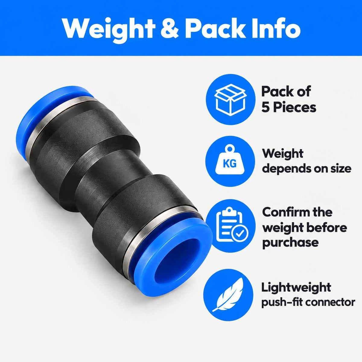Pneumatic Fitting Jointer Connector for Air Water Tube-Pack of 5Pcs