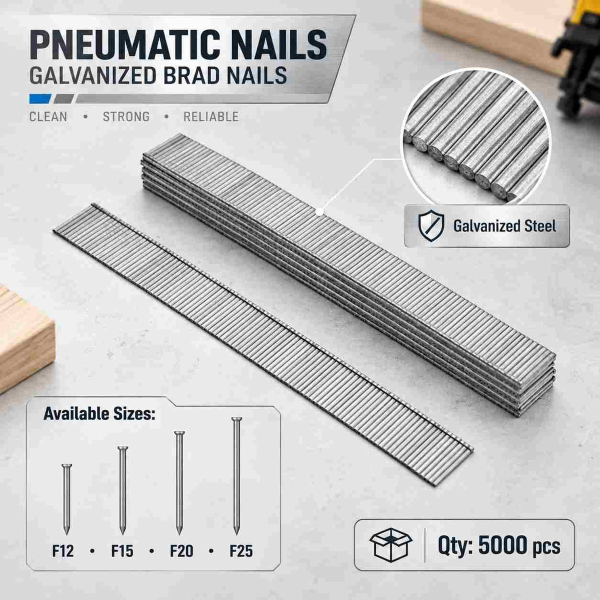 Implemental Pneumatic Nails Galvanized Brad Nails (Pack of 5000) - 1