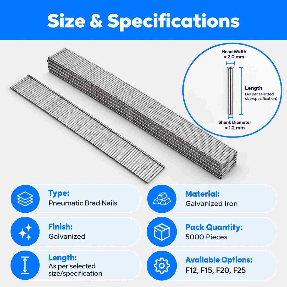 Pneumatic Nails Galvanized Brad Nails (Pack of 5000)