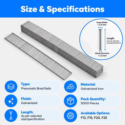 Pneumatic Nails Galvanized Brad Nails (Pack of 5000)