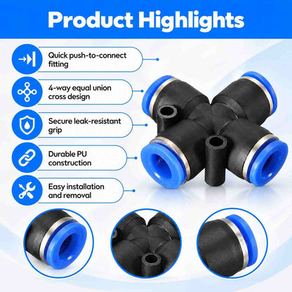 Pneumatic Pu Push Equal Union Cross Connector-8X8-2Pcs