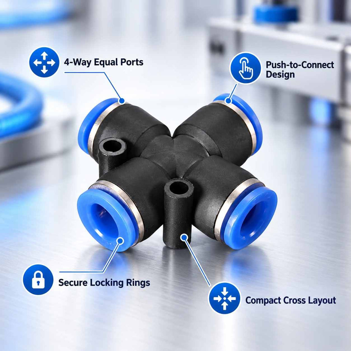 Implemental Pneumatic Pu Push Equal Union Cross Connector-8X8-2Pcs - 1